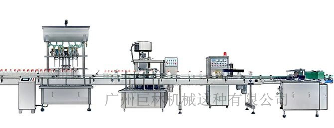 直列式裝機(jī)、自動(dòng)鎖蓋機(jī)、鋁箔封口、糨糊貼標(biāo)灌裝線 